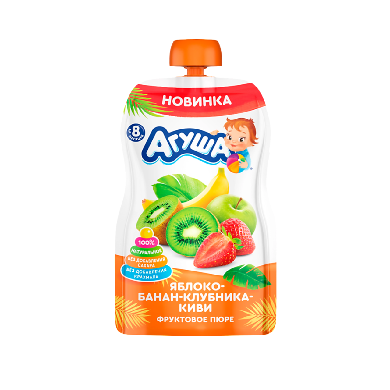 Пюре фруктовое Агуша 90 г м/у яблоко/банан/клубника/киви