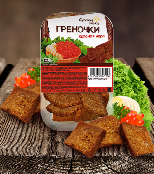 Греночки Сурские снеки 100г красная икра